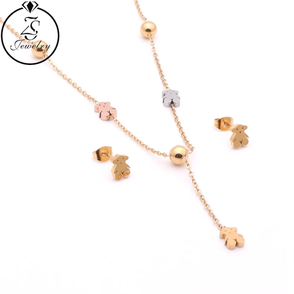 

Jewelry Sets Necklace Earrings High Stainless Steel Gold Chain Bracelet Latest Fashion New Earring