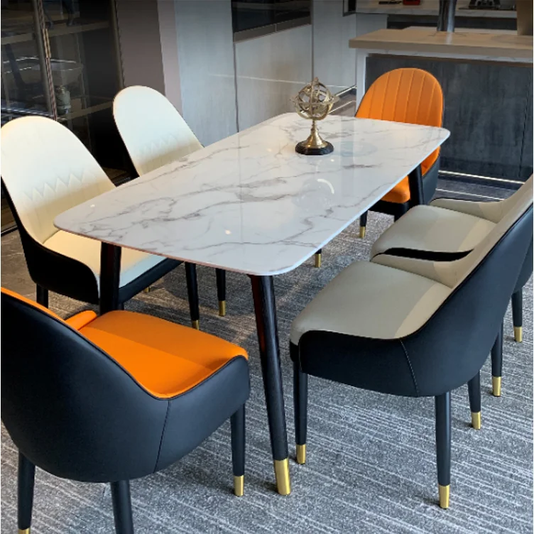 Hong Kong Style Light Luxury Marble Table Modern Style Solid Wood