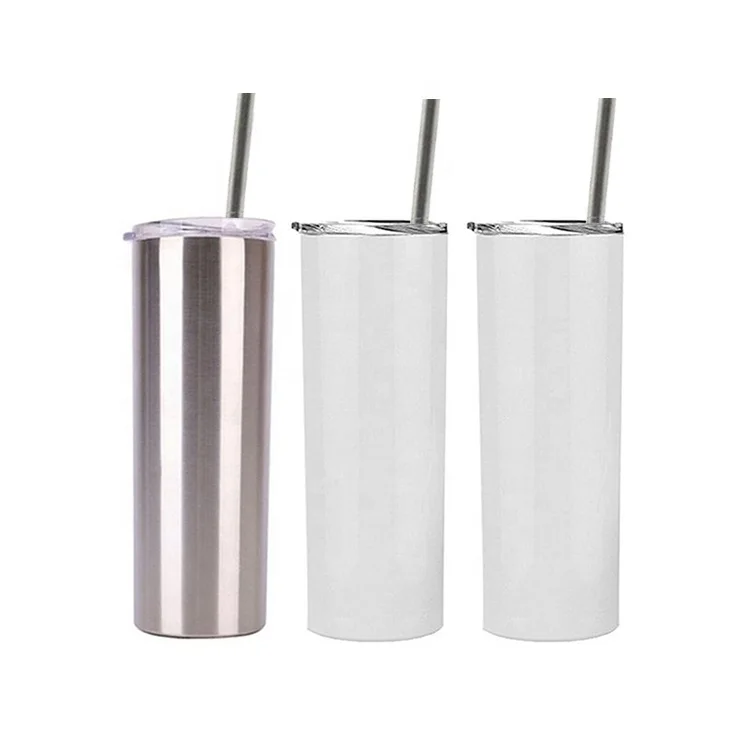 

personality white blank sublimation 20 oz stainless steel skinny tumbler with lid straw Christmas gift cup, White color