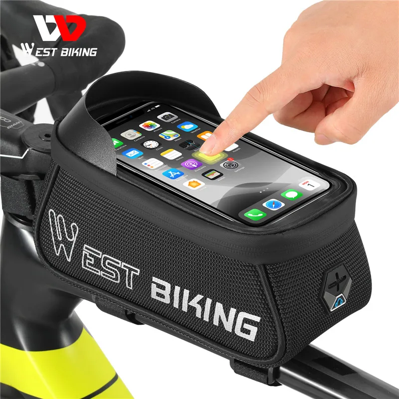 

WEST BIKING New Waterproof Touch Screen Cycling Top Front Tube bag MTB Road Bicycle Panniers Touch Screen Bicycle Bike Phone Bag, Below 6.9 inches phone