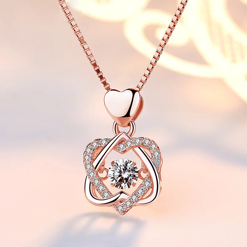 

Korean Style Diamond Necklace Creative Clavicle Necklace Beating Heart Shape Necklace, Rose gold / platinum