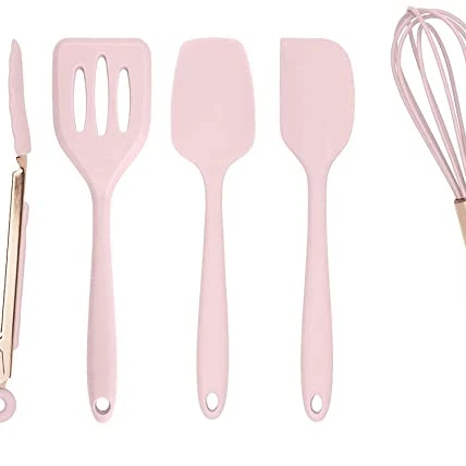 

Cook With Color Set of Five Aqua and Rose Gold Silicone Kitchen Utensil Set, Pink