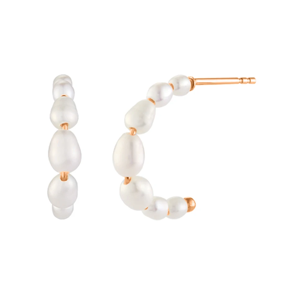 

Wholesale Beautiful 18K Gold Plated Earrings 925 Sterling Silver Natural pearl Stacked Hoops Earring for Women Jewelry Gift