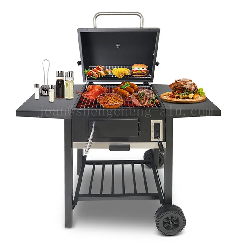 

Portable Charcoal BBQ Grills Trolley Smoker Barbecue Grill with Lid for Family Gathering