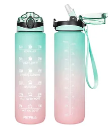 Homefish OEM Silicone Sippy Cup 1L Frosted Sport Jarra Gym Space Tazas Color Changing Plastic Ombre Tumbler Water Bottle