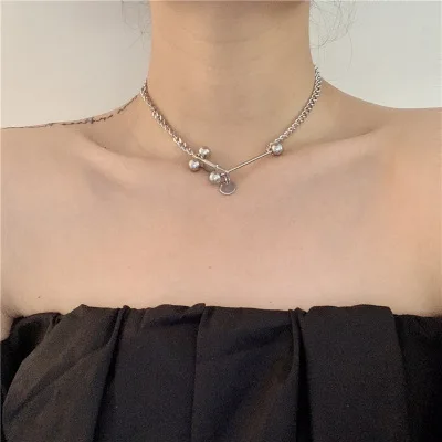 

European New Trendy Stainless Steel Disc Pendant Necklaces Silver Color Bead Stick Link Chain Necklaces