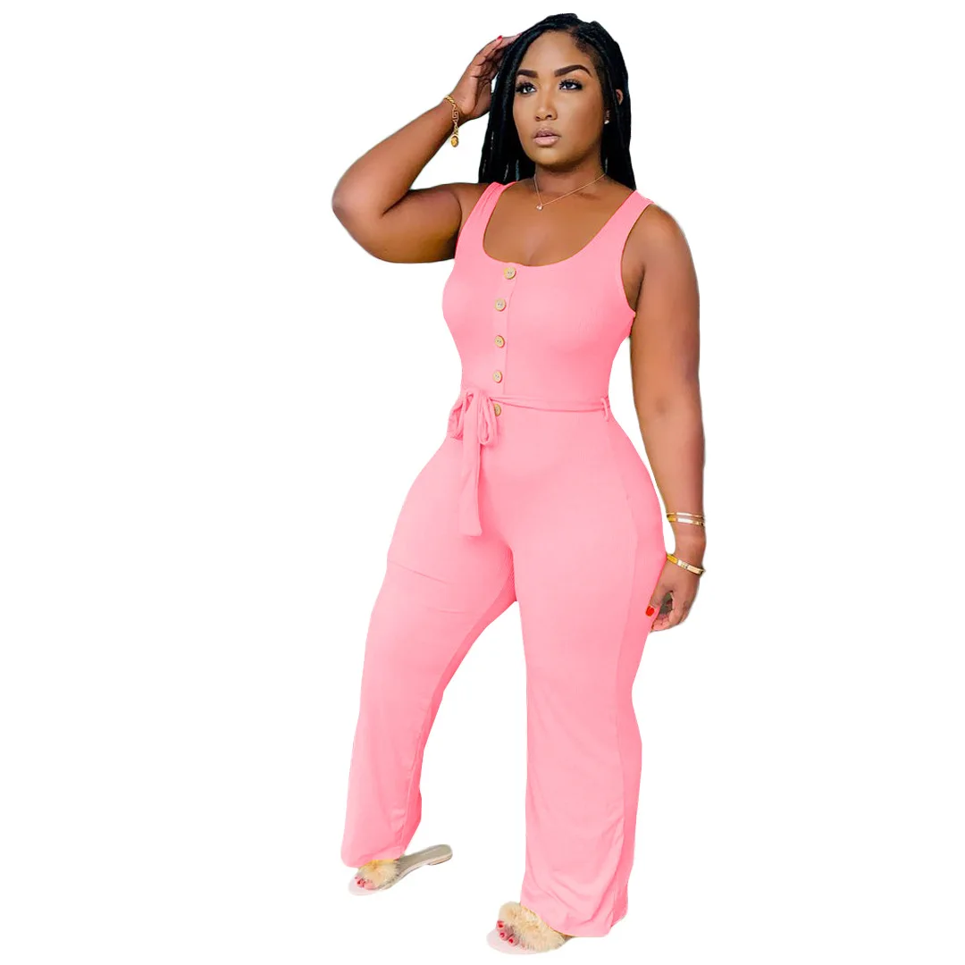 

2021 Summer Plus Size Button One Piece Jumpsuit For Women Fashion Clothing Jumpsuit