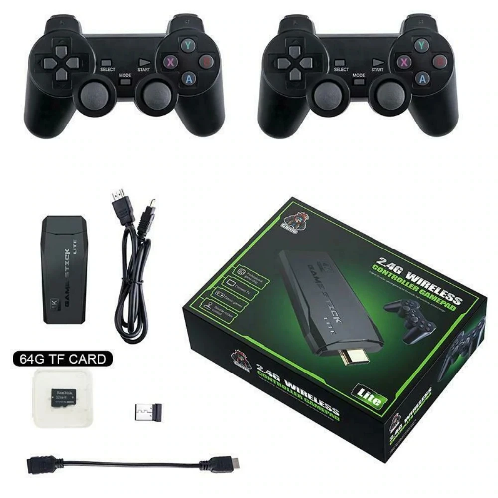 

M8 4K HD TV Game Stick 10000+ Retro Games Console + 2 Controller Wireless Gamepad Game Player For PS1/GBA, Black