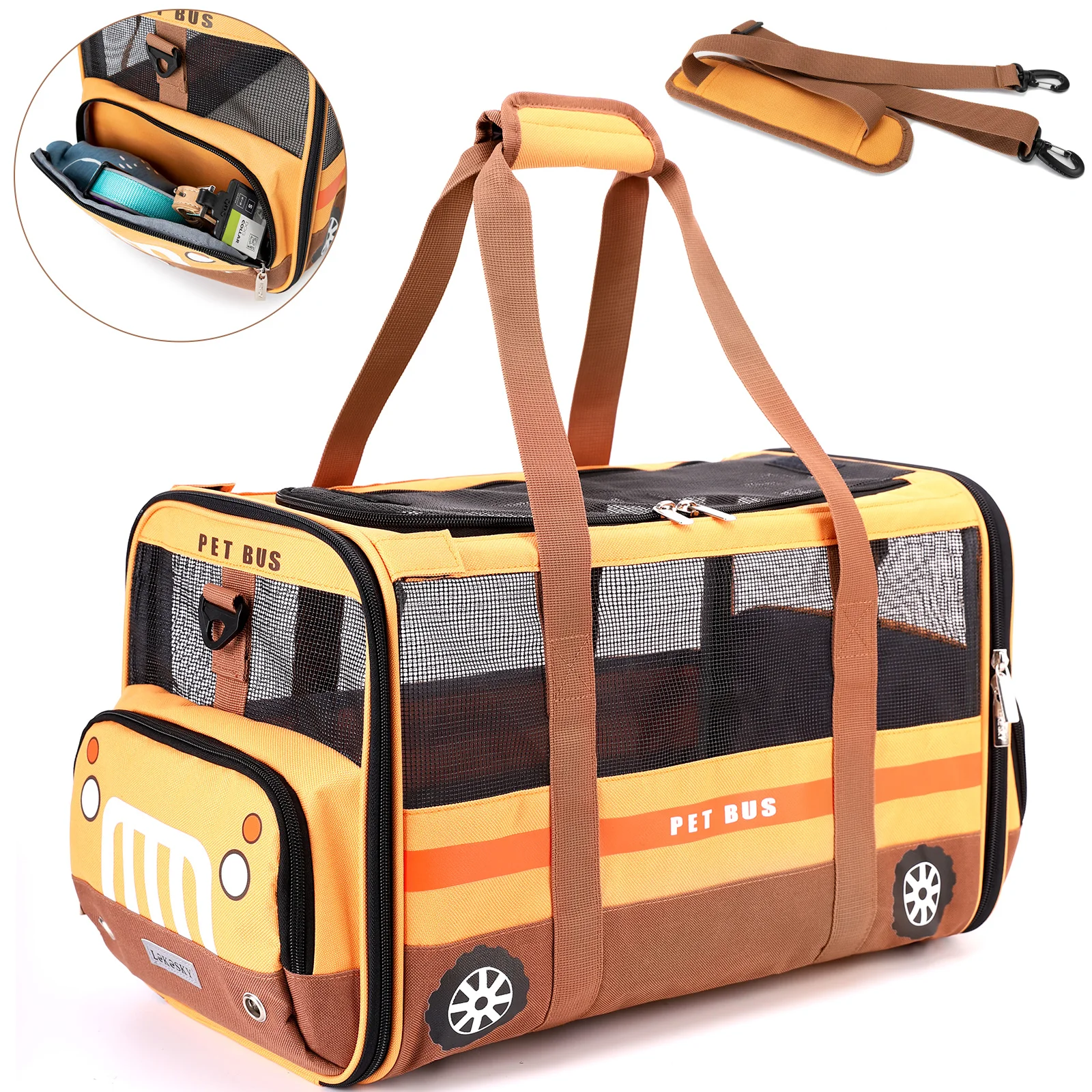 

Outdoor dog travel carrying bag pet bags bus pattern portable pet bag, Orange