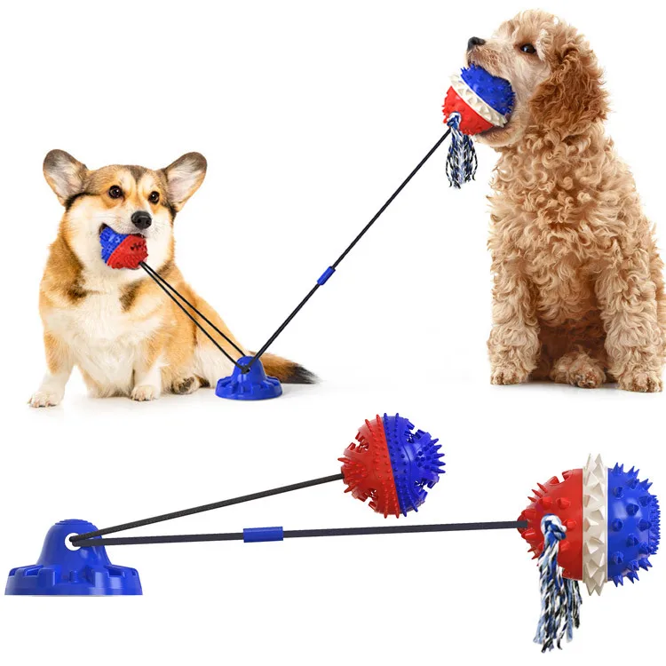 

Pet Chewing Tug Rubber Silicon Dog Biting Suction Cup Teeth Cleaning Interactive Dog Ball Thrower, Various colors