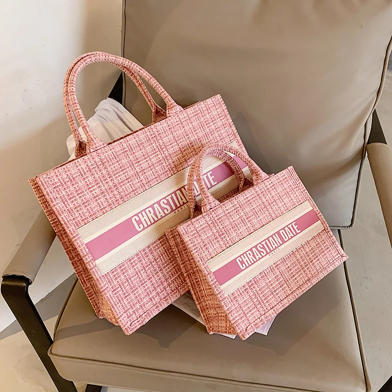 

2020 Trendy Lattice Pattern Tote Bag Custom Printed Name Top-handle Ladies Hand Bags Casual Designer Women Fashion Handbags, Customizable