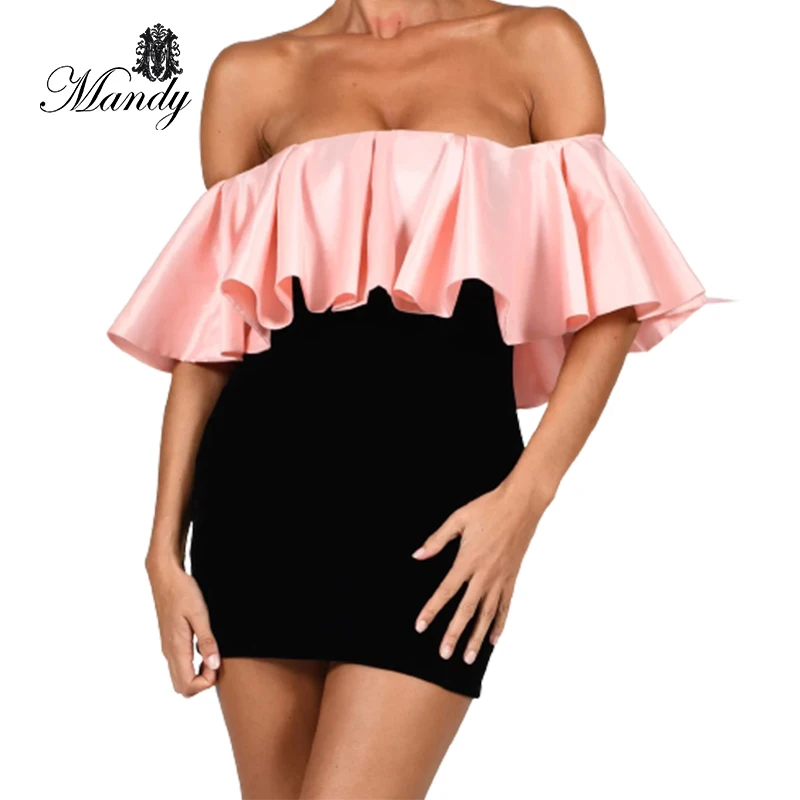 

2021 in demand off shoulder ruffled patchwork nigthy woman sexy dress