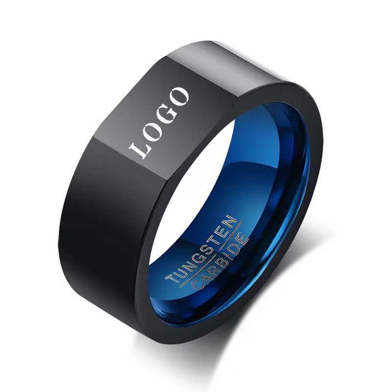 

Personalized LOGO engraving blank tungsten carbide ring blue color for men women