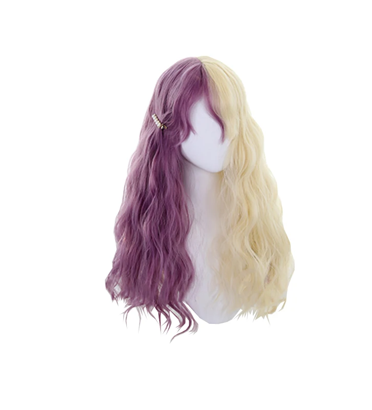 

Violet Custard Color Combination Matching Long Wavy Synthetic Hair Wig Sweet Lolita Japanese Cosplay Party Natural Female Wigs, Pic showed