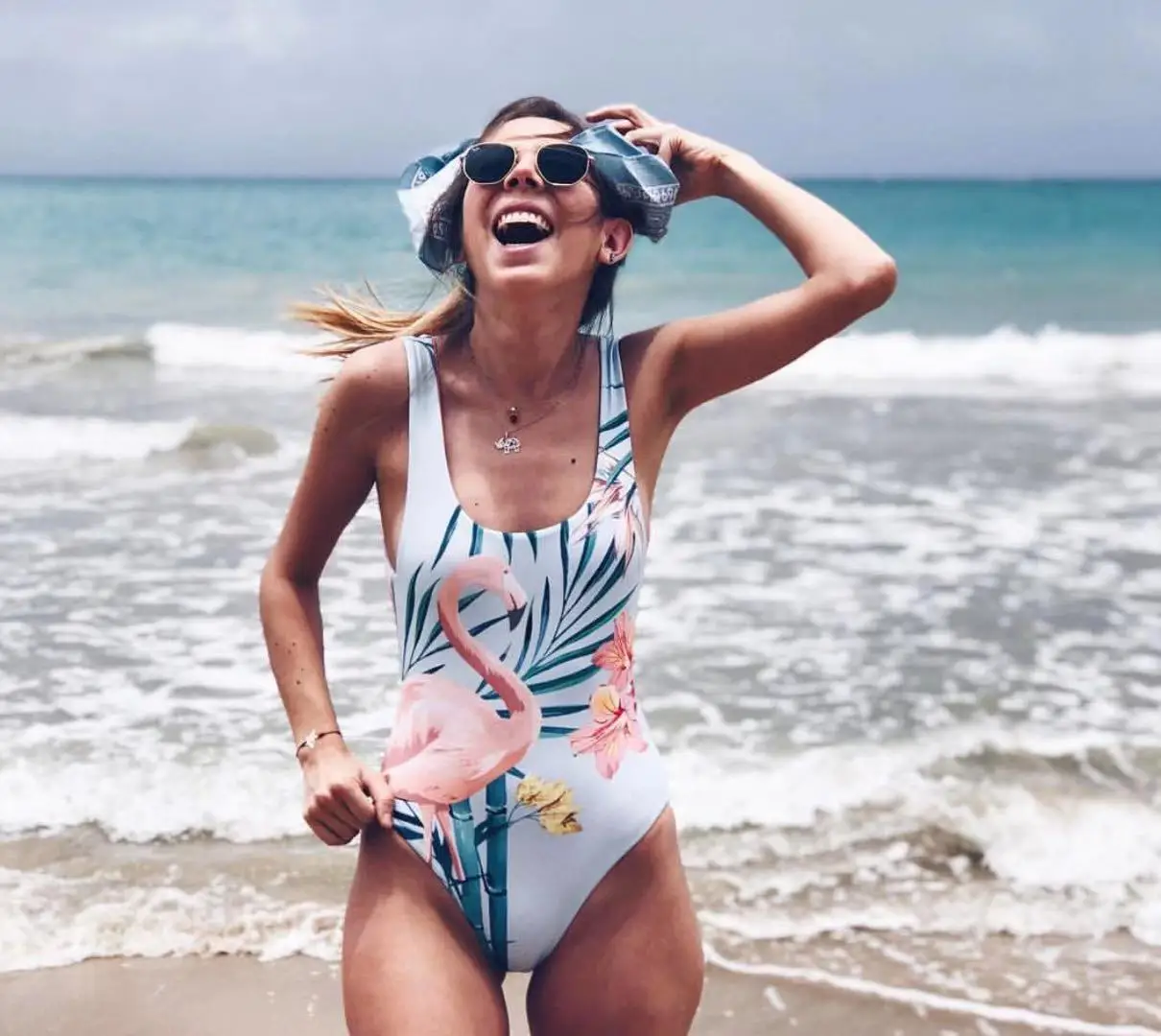 

TWA091 Custom logo one piece swimsuits flamingo bird full printing tummy control beachwear suit