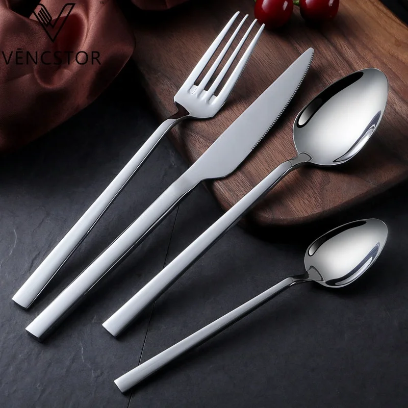 

Custom Flatware Set Luxury Wedding Travel Silverware Mirror Polish Knife Fork Spoon Stainless Steel Cutlery Set, Silver