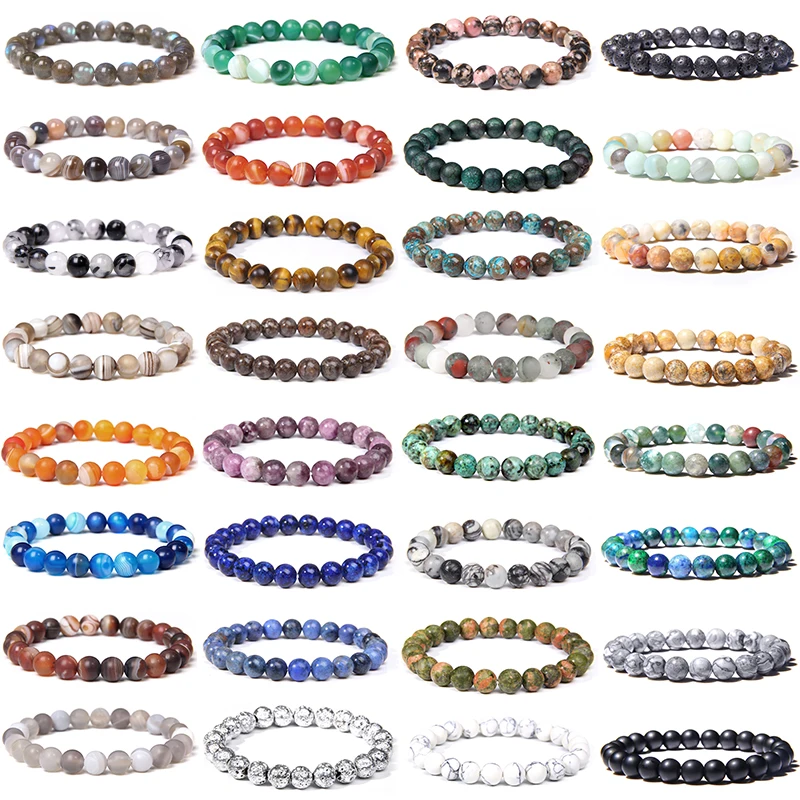 In Stock Natural Gemstone Healing Crystal 8mm Round Beads Elastic Adjustable Bracelet for Women Men Yoga Bangles