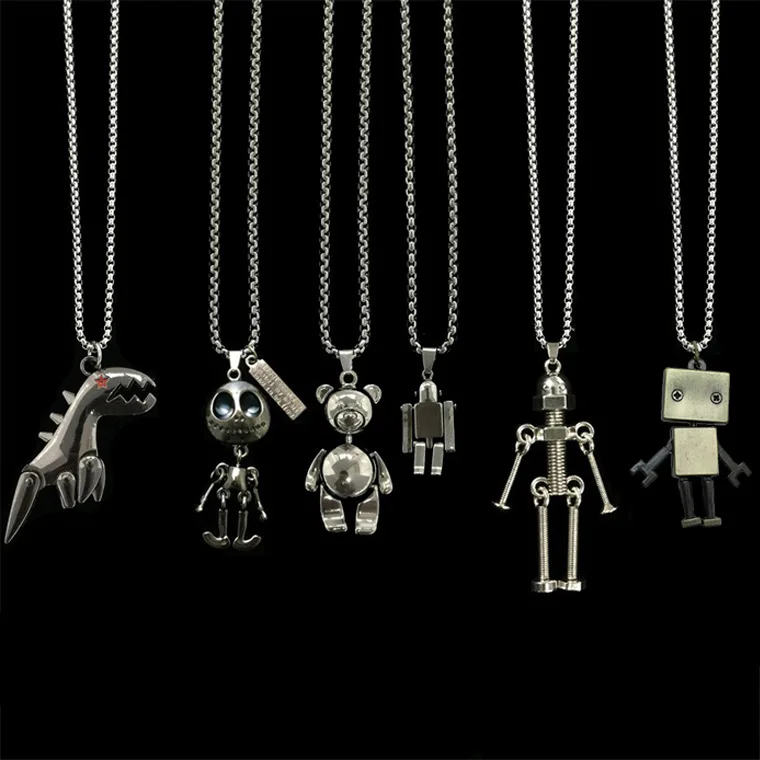 

Hip Hop Cool Cartoon Cute Bear Dinosaur Robot Retro Adjustable Steel Chain Pendant Necklace For Men and Women, Picture