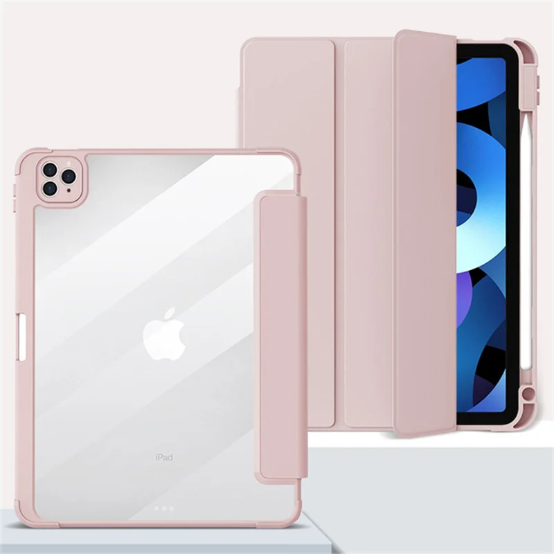 

New Case With Soft Edge Pencil slot Holder TPU+PC Acrylic Cover for iPad Air 5 10.9 inch 2022 Air 4 2020 smart flip leather