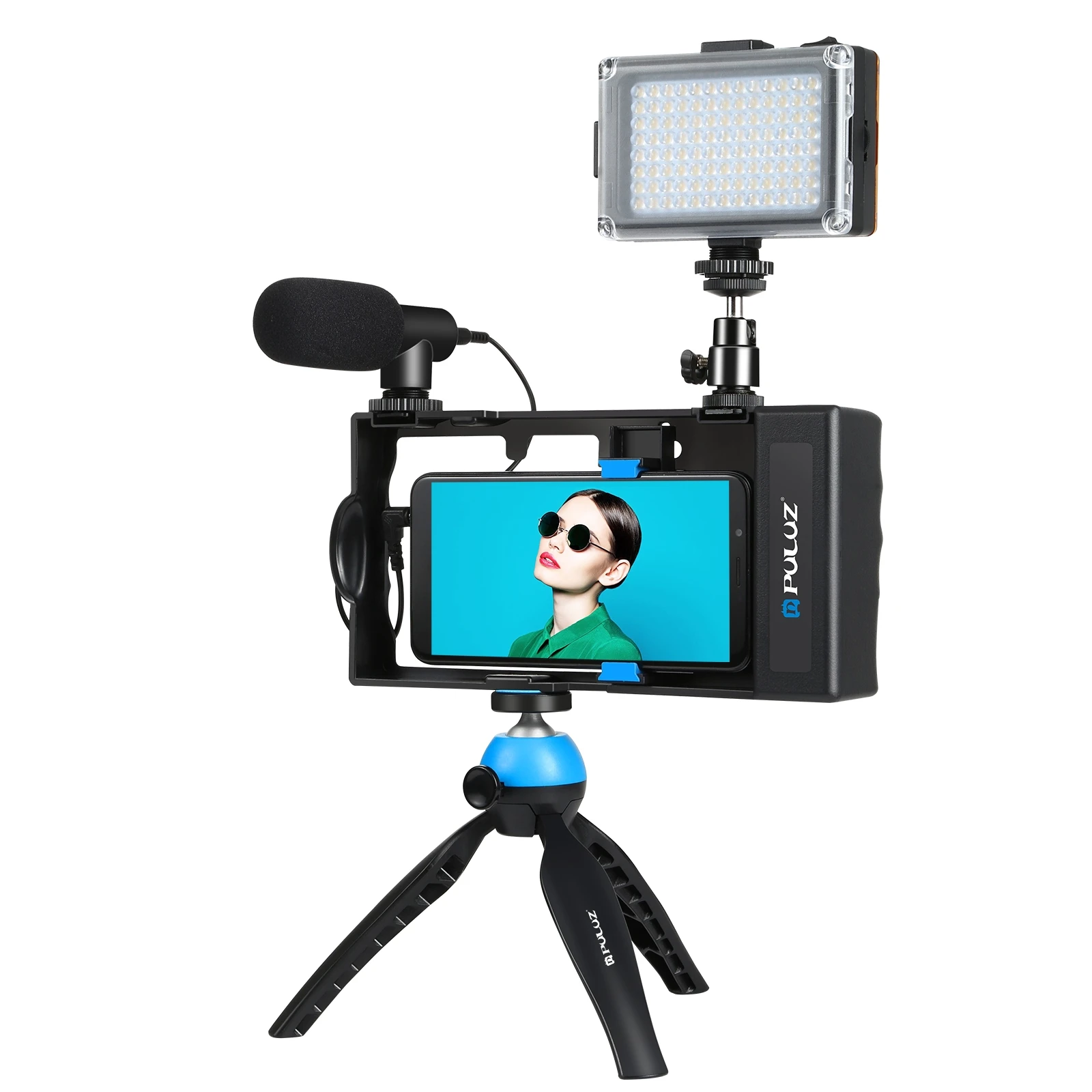 

Youtuber Vlogging 4 in 1 Handheld Live Broadcast LED Selfie Light Smartphone Video Rig Microphone Kit with + Tripod Mount