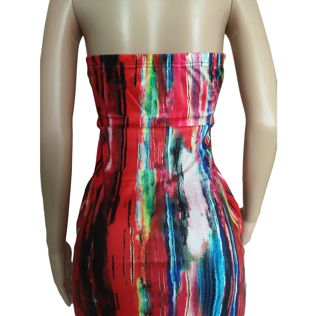 

new Sexy Tube Top Dress Printed Striped Fitted Strapless Tight Maxi Long Dress For Women Summer Casual Colorful Tie Dye, As picture or customized make