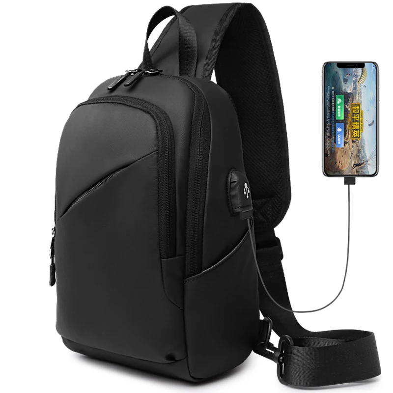 

New Men Chest Bag USB Charging Shoulder Bag Travel Sling Bag Waterproof Oxford Messenger Bags Male Short Trip Crossbody Bag