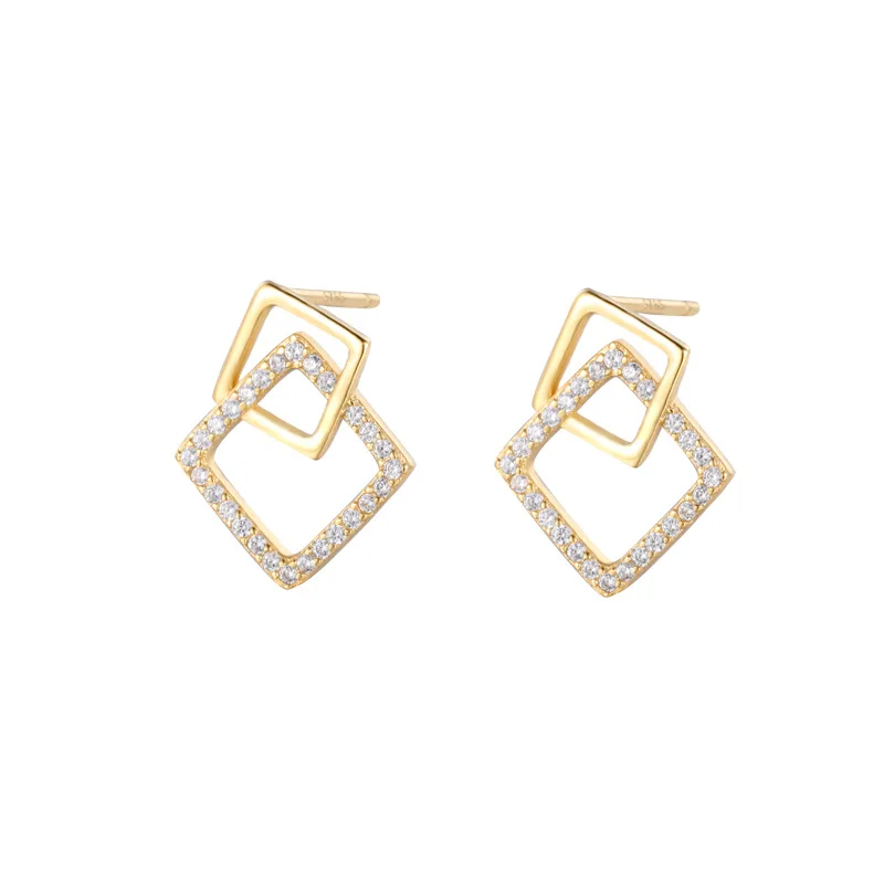 

Daidan Drop Earrings Statement Geometric Micropave Square Zircon 18K Gold Plated Sterling Silver Earrings
