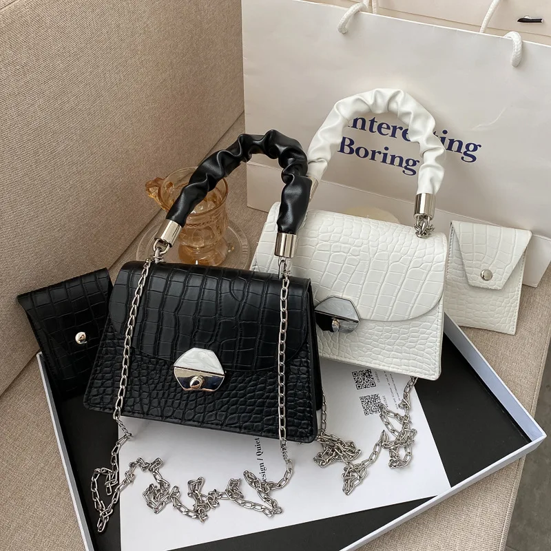

New Mini PU Leather Chain Crossbody Bags Ladies Hand Bags Stone Pattern Small Handbags for Women, Black, brown, green. wine red