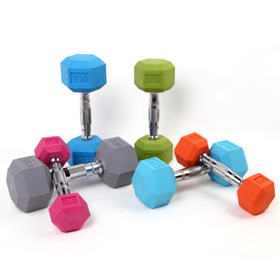 

Fitness Gym Custom Logo Rubber Coated Weightlifting Hexagon Hex Dumbbells 12.5kg, Colors