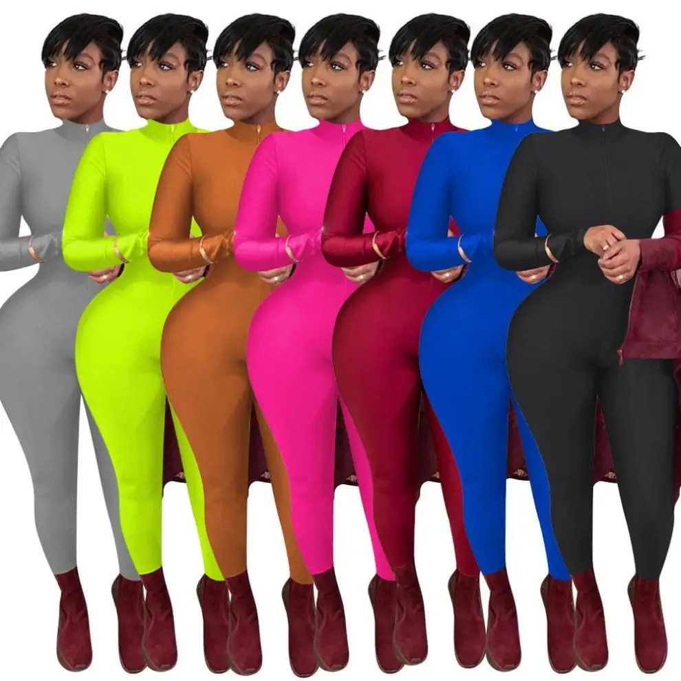 

Autumn Spring women deep V neck long sleeve one piece club wear sexy bodycon jumpsuits