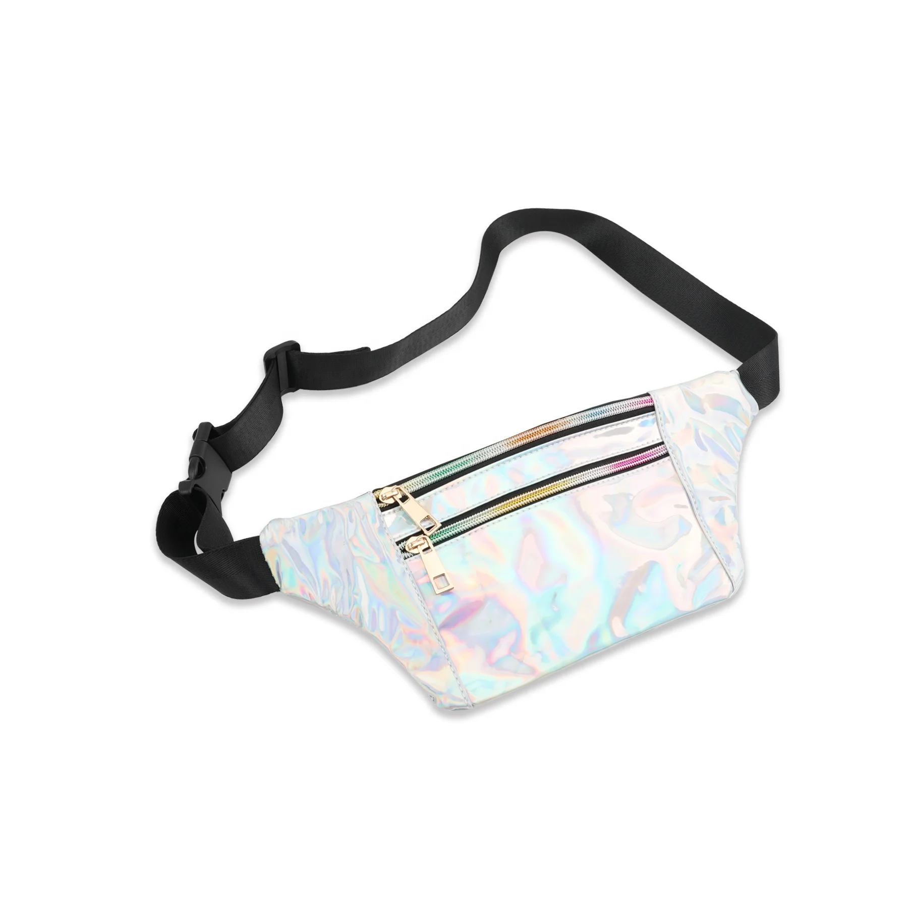 

2020 Hot Sale Fashion Accessory PU Leather Adjustable Fanny Pack Shiny Holographic Waterproof Waist Message Bag