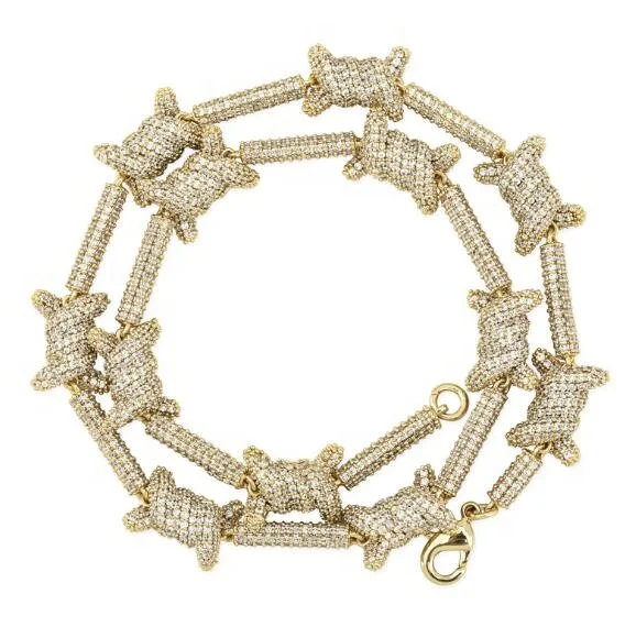 

10mm rivet necklace Bling Iced Out Staggered Pattern x knot Necklace