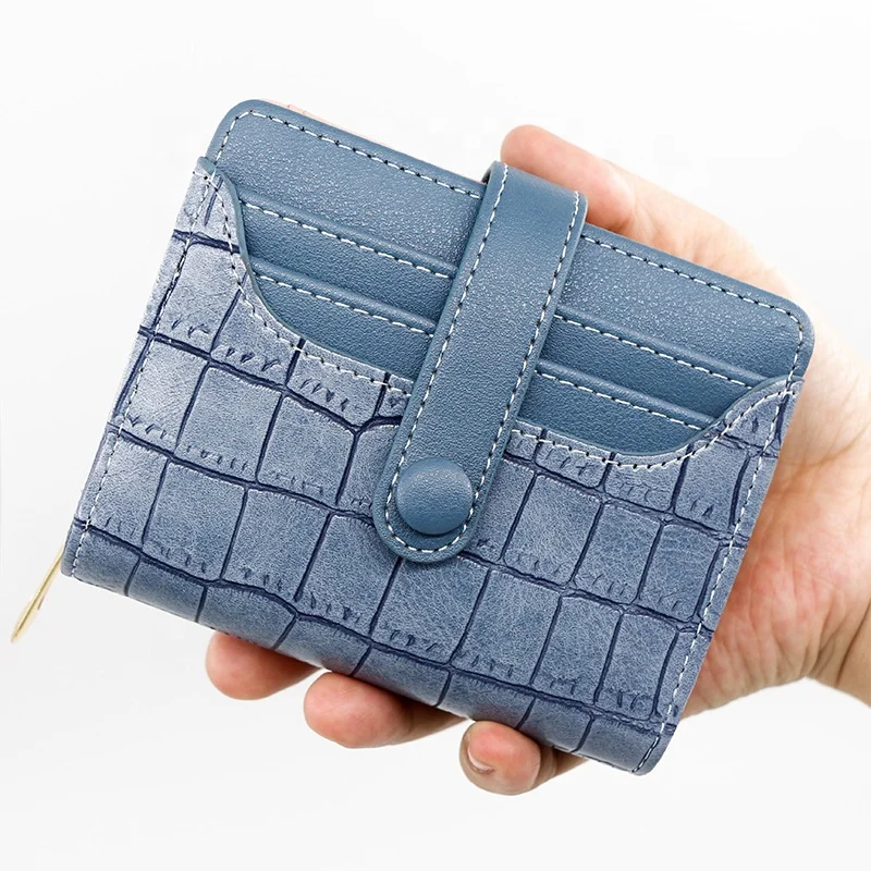 

2022 New Arrival Pu Leather Short Card Holder Small Stone Pattern Coin Purse Zipper Mini Fold Wallet For Women, 6 colors