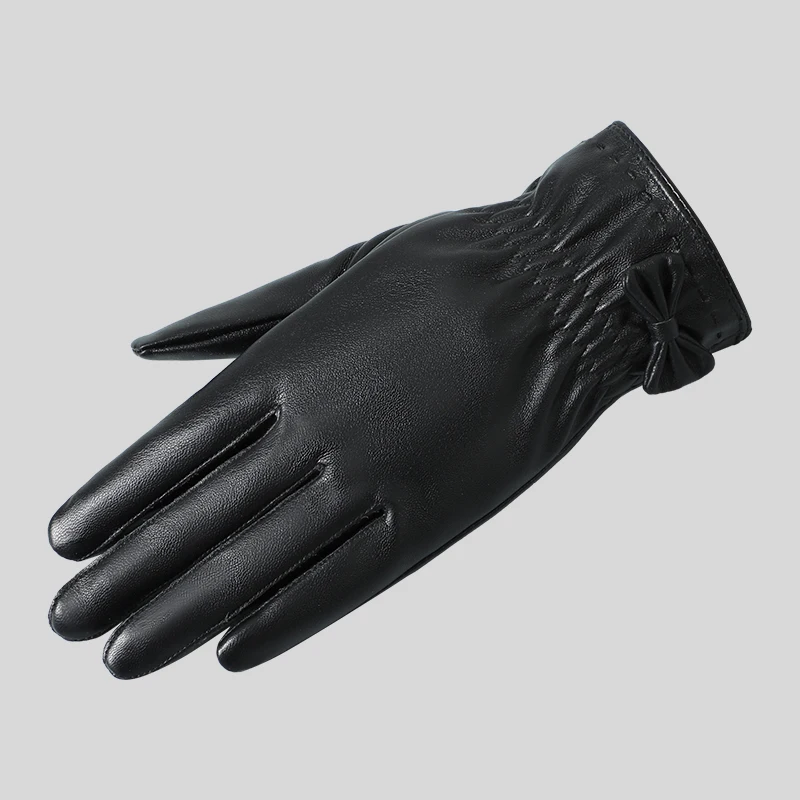 Cheap Bows Design Bike Riding Touchscreen Women Faux Leather PU Gloves