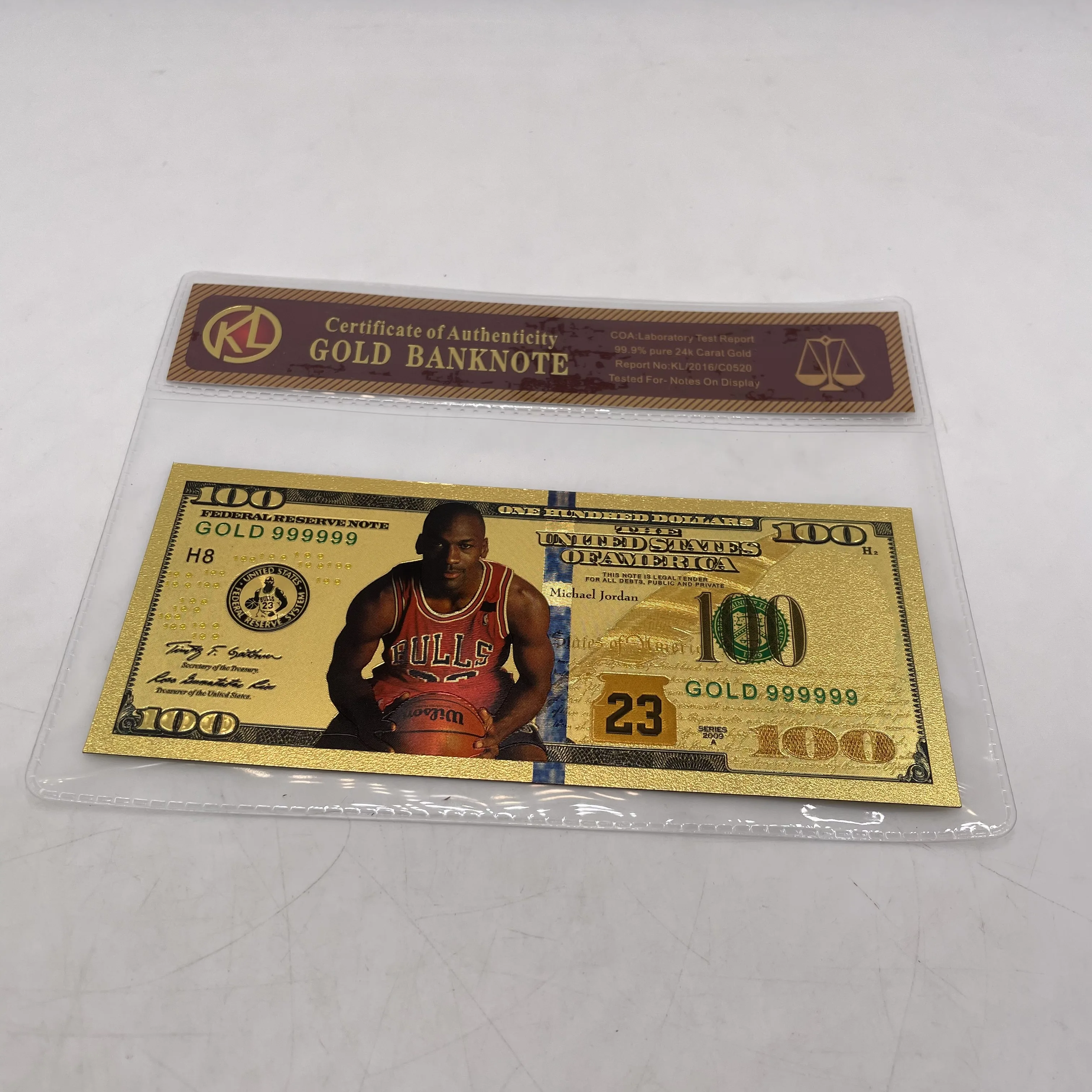 

Famous Basketball Star MichaelJordan Card Colored US 100 Dollar Gold Foil Banknote with COA for Souvenir fans Tickets