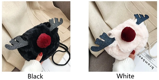 Cute furry bag reindeer Christmas shoulder messenger bag small square bag