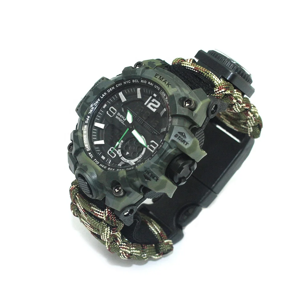 

Outdoor Survival Watch Tactical Rescue Paracord Watch Bracelet with Compass Thermometer for Camping Hiking