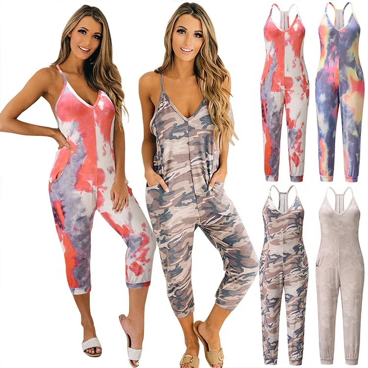 

Sexy V-neck Suspender Casual Tie-dye Jumpsuit For Home