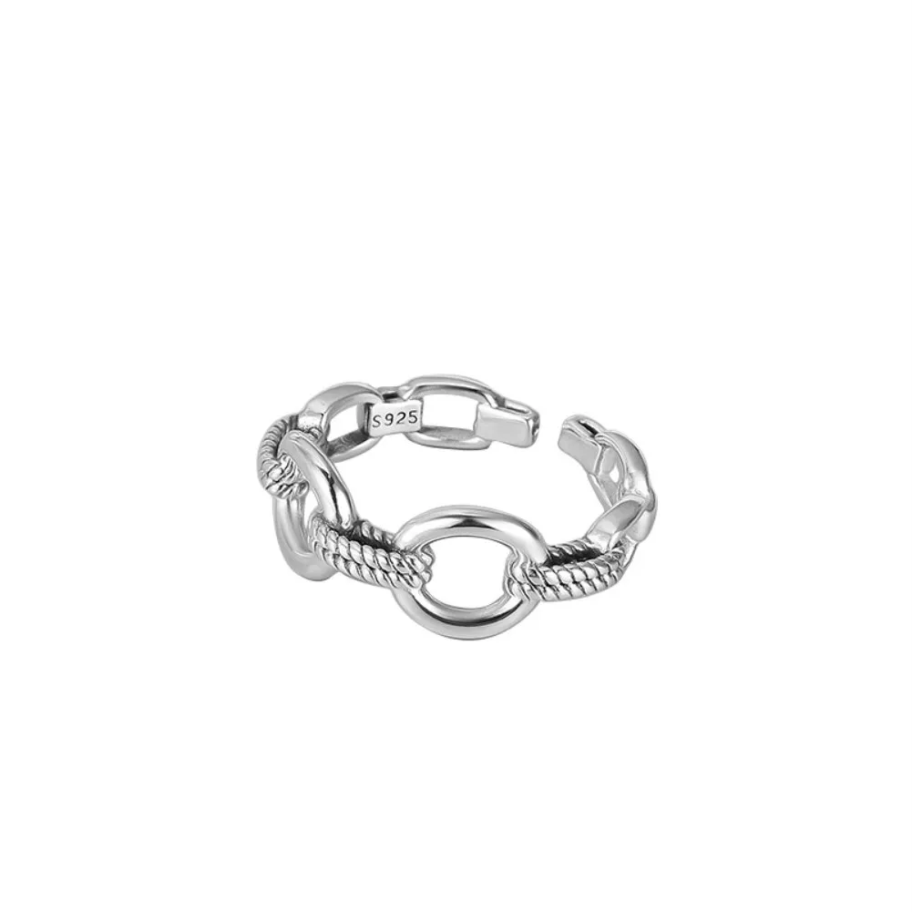 

Factory Sale New Style Simple Chain Jewelry Women 925 Sterling Silver Openwork Rings