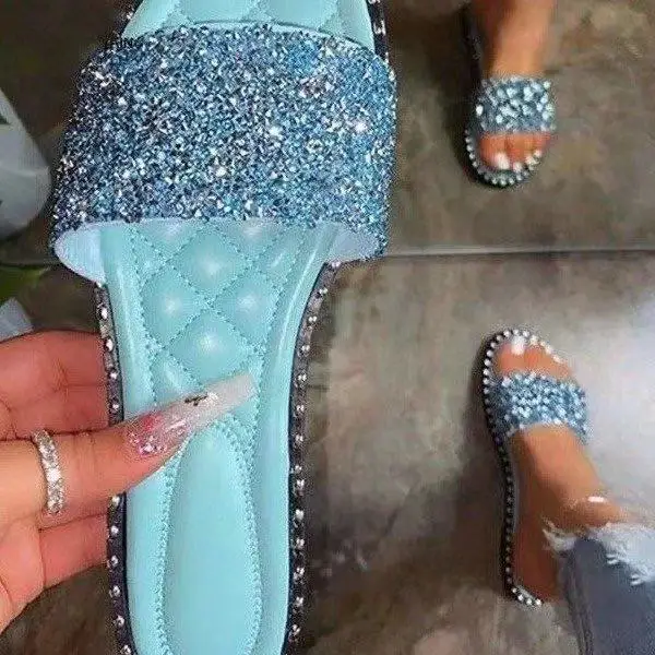

hot sale summer pantufla luxurious diamond slides for women and ladies slip on sandals neon color street shoes, 6colors as picture