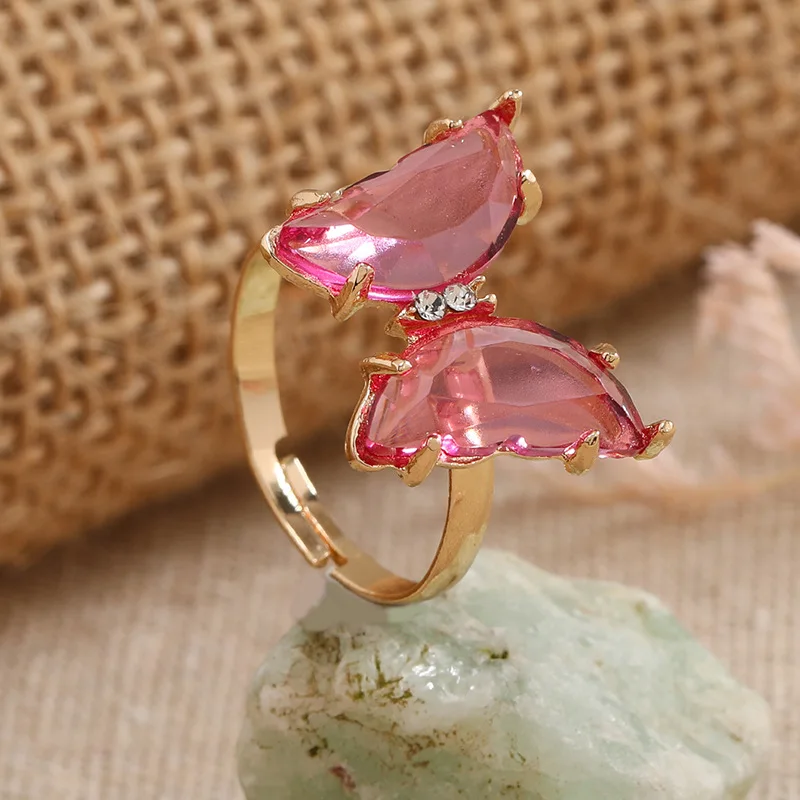

Fine Butterfly Shape Ring Crystal Adjustable Gold Plated Rings for Women Jewelry
