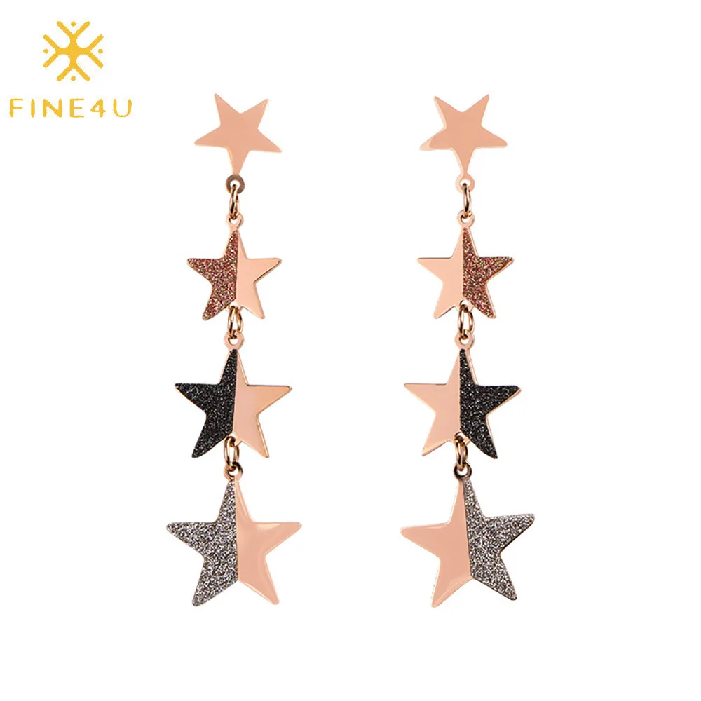 

Stainless steel rose gold color matching heart star butterfly geometric frosted long hoop earrings gold 18k