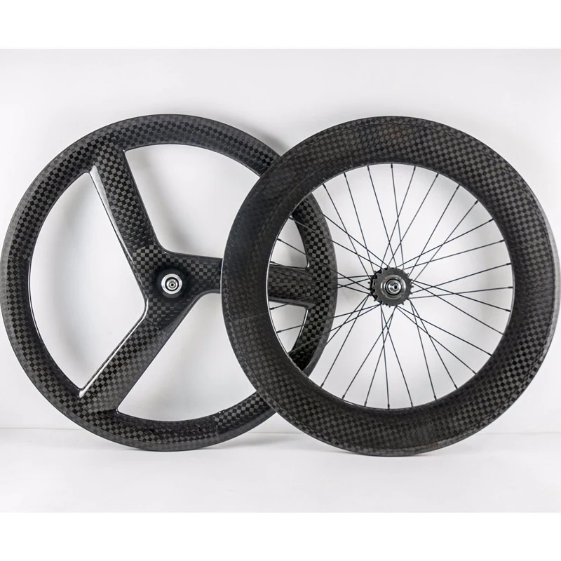 

TB2250 High Quality 3 Spoke 88mm Chinese T700 Carbon Front Wheel Rear Wheel Carbon Wheels For Fixed Gear, Black