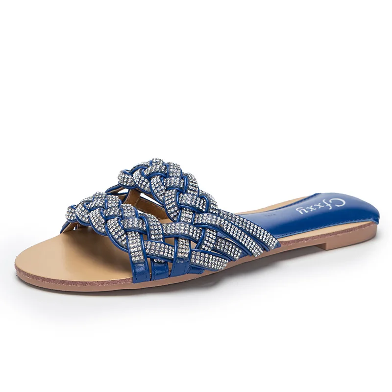 

Summer 2022 New slippers Single line diamond sandals and slippers casual flats for women