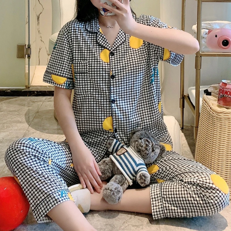 

Ensemble Pyjama Femme Summer Short Sleeve Shirt Nightgown Pijamas Por Mayor Pajama Set