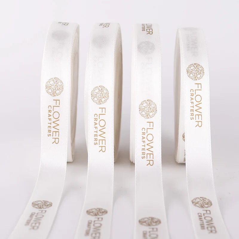 

custom satin ribbon printed gold logo wholesale, 196 colors