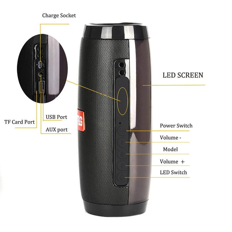 TG157 LED Bluetooth Speaker Waterproof Portable Outdoor Speaker Wireless Mini Support TF Card USB Charge 1200mAh - ANKUX.COM