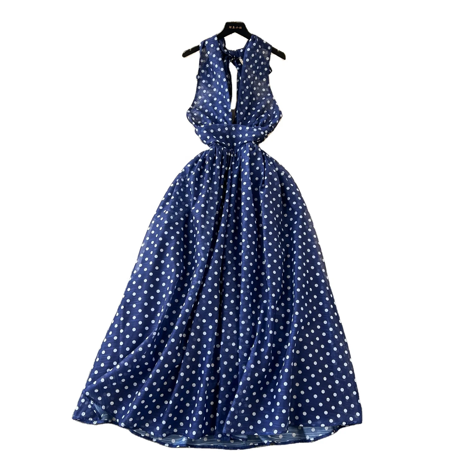 

2024 Polka Dot Sexy Sleeveless A Line Sexy Holiday Party Dress Women Elegant Lady Clothing