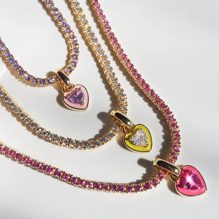 

G2363 Wholesale Collier Stainless Steel 18K Gold PVD Plated Zircon Tennis Chain Heart Pendant Chokers Fashion Jewelry Necklaces