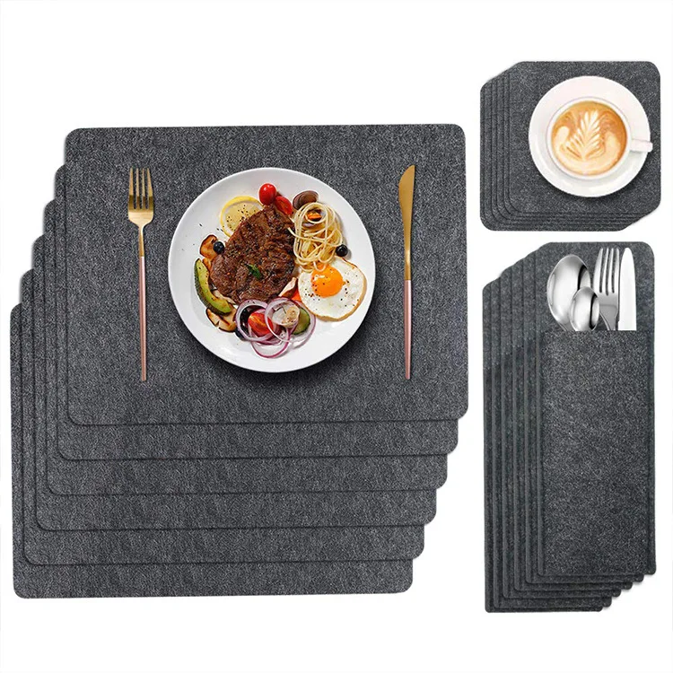 

12 PCS Felt Placemats Set Absorbent Table Mats Non Slip Heat Resistant Felt Placemat Tea Coaster